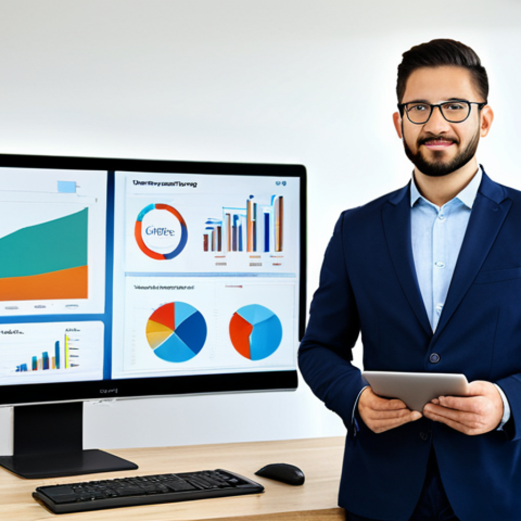 Digital Marketing Expert**
"A confident digital marketing consultant, fully clothed in professional attire, presenting data insights on a large screen displaying SEO metrics and website analytics, modern office environment, laptop on desk, safe for work, perfect anatomy, correct proportions, natural pose, professional, appropriate content, modest clothing."
**