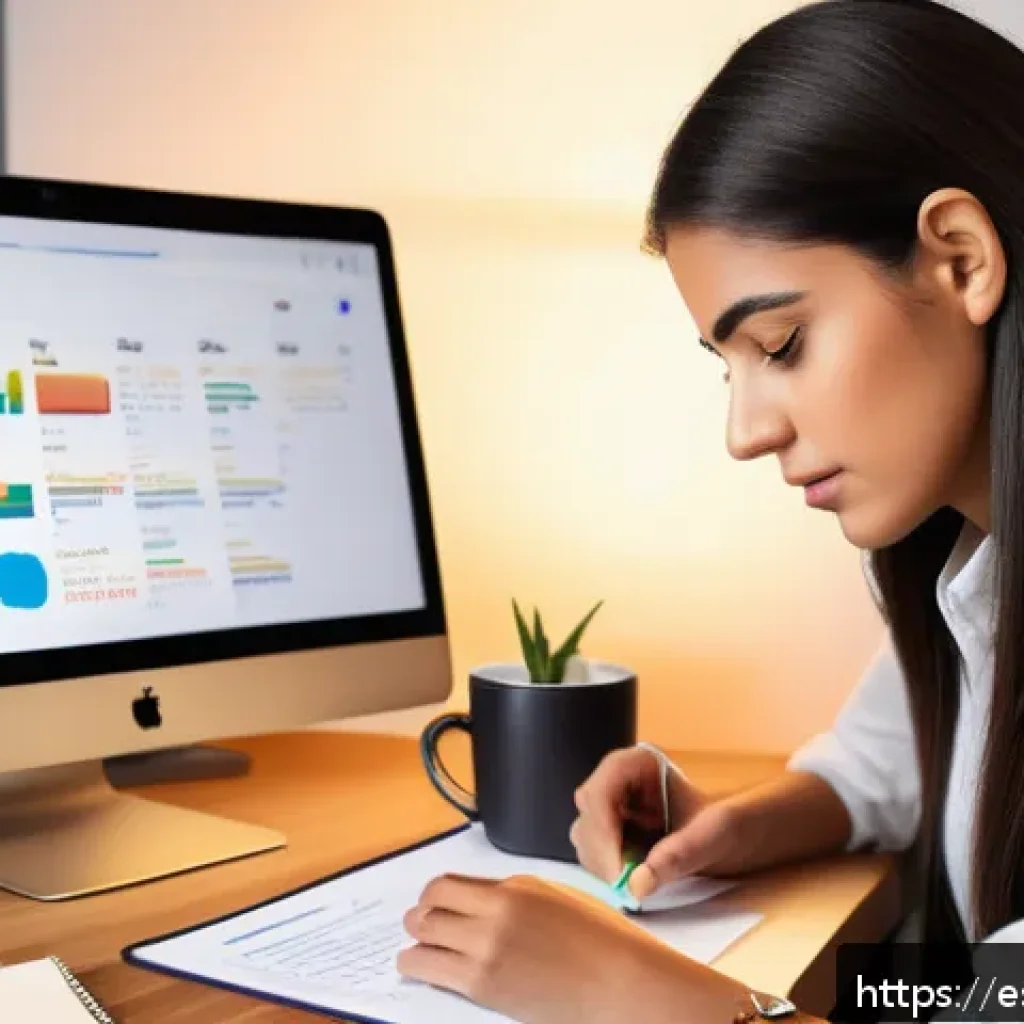 인터넷정보검색 실기 시험 대비 자동화 검색 공부법 - A detailed digital illustration of a young Hispanic professional woman sitting at a modern desk in a...