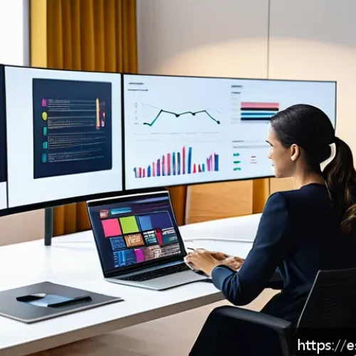 인터넷정보검색 실무와 관련된 자동화 검색 도구 사례 - A modern digital workspace showing a diverse group of young professionals collaborating in a bright,...