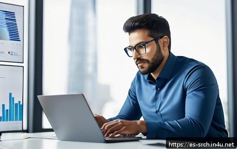 인터넷정보검색 자격증과 디지털 리서치 기술의 연계성 - A professional digital researcher in a modern office environment, focused on analyzing data on multi...